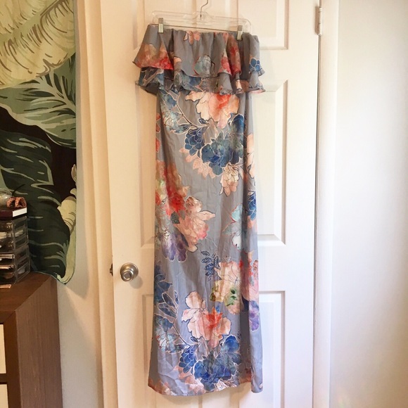 ASOS Etched Floral Frill Bandeau Maxi Dress - Picture 3 of 6